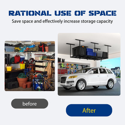 Adrinfly Adjustable Garage Ceiling Storage Rack, 22"-40" Dropdown Height, 600LBS Capacity, 4 Heavy-Duty Hooks for Bikes, Tools, Seasonal Items, 105 Cu Ft Storage Space