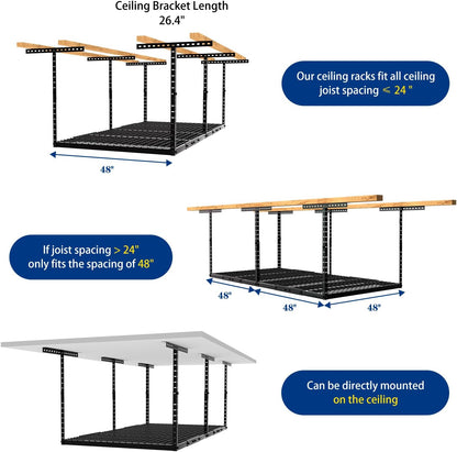 Adrinfly Adjustable Garage Ceiling Storage Rack, 22"-40" Dropdown Height, 600LBS Capacity, 4 Heavy-Duty Hooks for Bikes, Tools, Seasonal Items, 105 Cu Ft Storage Space