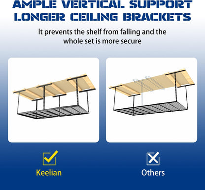 Adrinfly Adjustable Garage Ceiling Storage Rack, 22"-40" Dropdown Height, 600LBS Capacity, 4 Heavy-Duty Hooks for Bikes, Tools, Seasonal Items, 105 Cu Ft Storage Space