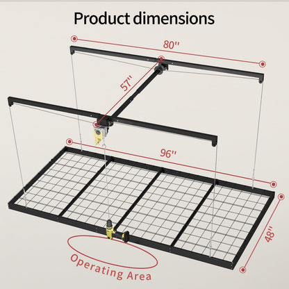 Adrinfly Garage Ceiling Storage Rack with Lift System, H-Shaped Steel Frame, Adjustable Height (8-12ft), 32 sq ft Capacity, Drill-Operated, Manual Safety Lock for Seasonal Items, Toolboxes, Suitcases