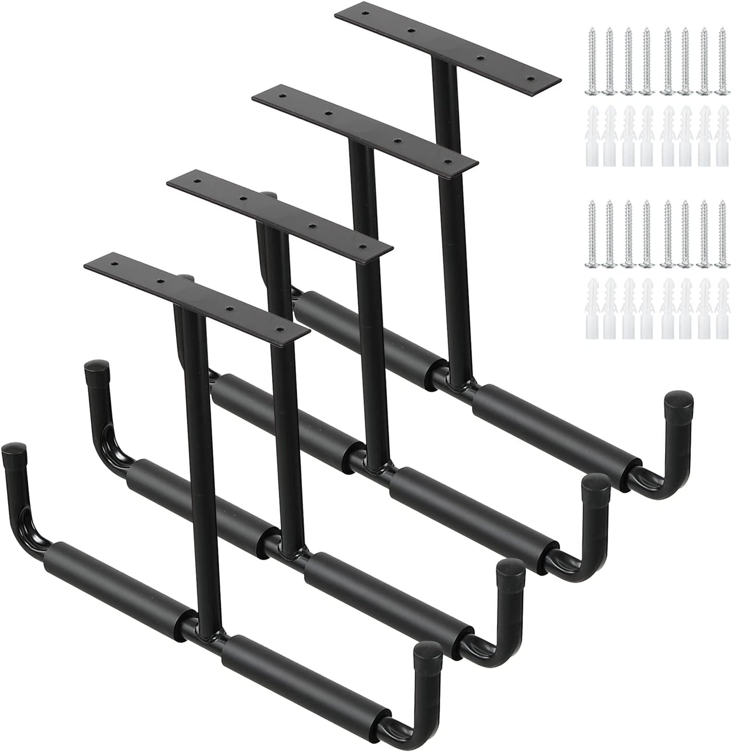 Adrinfly Multi-Function Ceiling Mounted Garage Storage Hooks, Heavy Duty Tubular Steel with Vinyl Coating for Ladders, Bikes, Tools, Overhead Rafter/Beam Mount, Space Saving Organizer for Garage, Basement, Shed