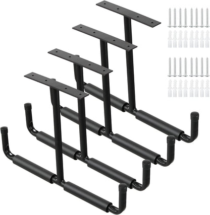 Adrinfly Multi-Function Ceiling Mounted Garage Storage Hooks, Heavy Duty Tubular Steel with Vinyl Coating for Ladders, Bikes, Tools, Overhead Rafter/Beam Mount, Space Saving Organizer for Garage, Basement, Shed