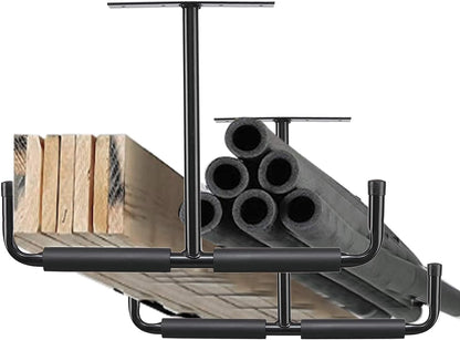 Adrinfly Multi-Function Ceiling Mounted Garage Storage Hooks, Heavy Duty Tubular Steel with Vinyl Coating for Ladders, Bikes, Tools, Overhead Rafter/Beam Mount, Space Saving Organizer for Garage, Basement, Shed