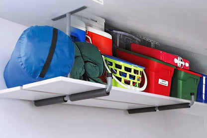 Adrinfly Multi-Function Ceiling Mounted Garage Storage Hooks, Heavy Duty Tubular Steel with Vinyl Coating for Ladders, Bikes, Tools, Overhead Rafter/Beam Mount, Space Saving Organizer for Garage, Basement, Shed