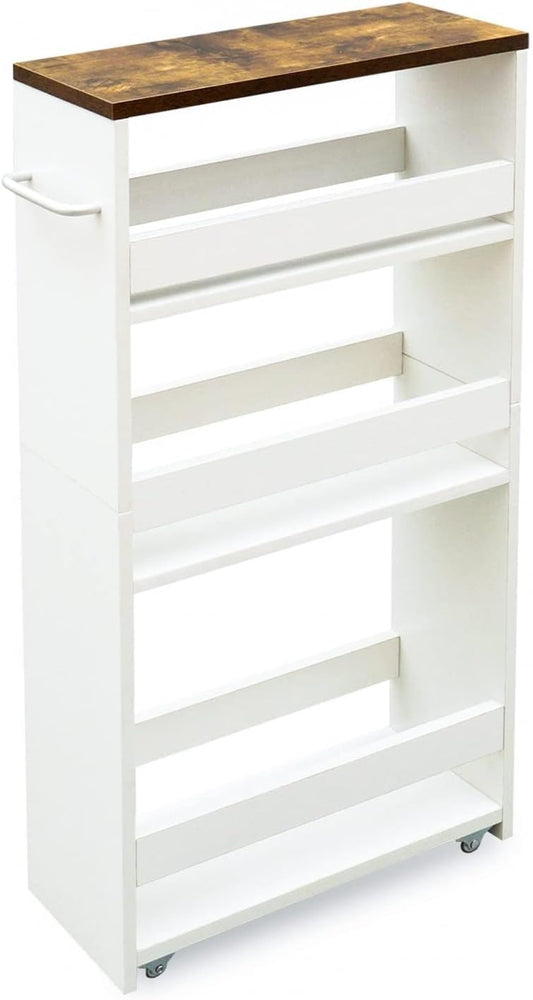 Adrinfly 4-Tier Slim Storage Cart with 4 Smooth Wheels, Handle, Baffle Design, 5.5" Wide, for Closet, Kitchen, Bathroom, Garage, Office - Space-Saving & Hygienic