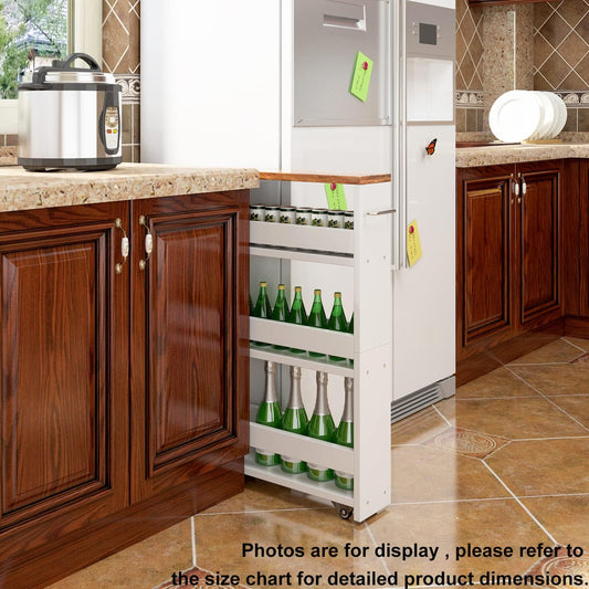 Adrinfly 4-Tier Slim Storage Cart with 4 Smooth Wheels, Handle, Baffle Design, 5.5" Wide, for Closet, Kitchen, Bathroom, Garage, Office - Space-Saving & Hygienic