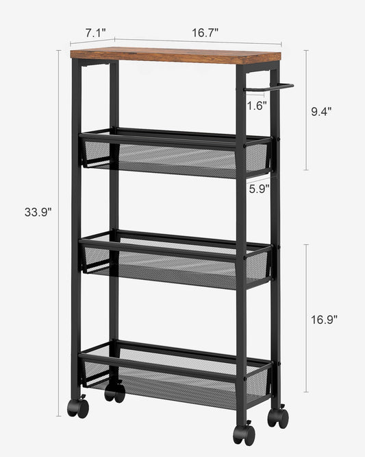 Adrinfly 17.9" Slim Rolling Storage Cart with 4 Swivel Casters, Multi-Tier Metal Frame Organizer for Narrow Gaps, Fridge/Laundry Room Space Saver