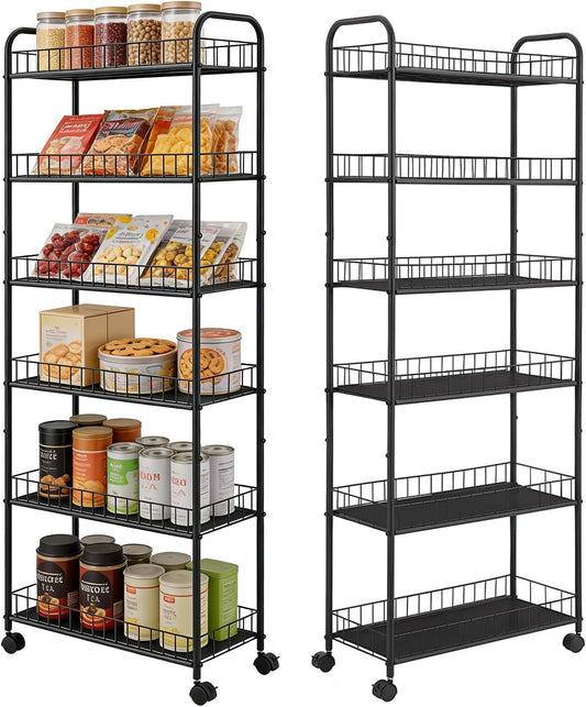Adrinfly 6 Tier Slim Rolling Storage Cart, 10"D x 22.8"W x 61.5"H, Metal, 4 Casters with 2 Lockable, Easy Assembly, for Kitchen, Bathroom, Laundry, Small Spaces