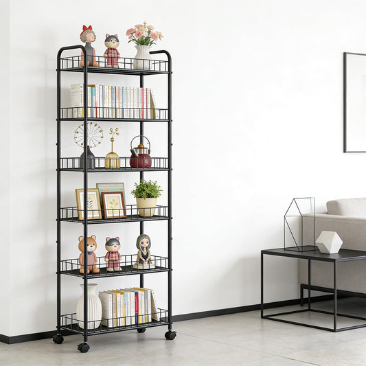 Adrinfly 6 Tier Slim Rolling Storage Cart, 10"D x 22.8"W x 61.5"H, Metal, 4 Casters with 2 Lockable, Easy Assembly, for Kitchen, Bathroom, Laundry, Small Spaces