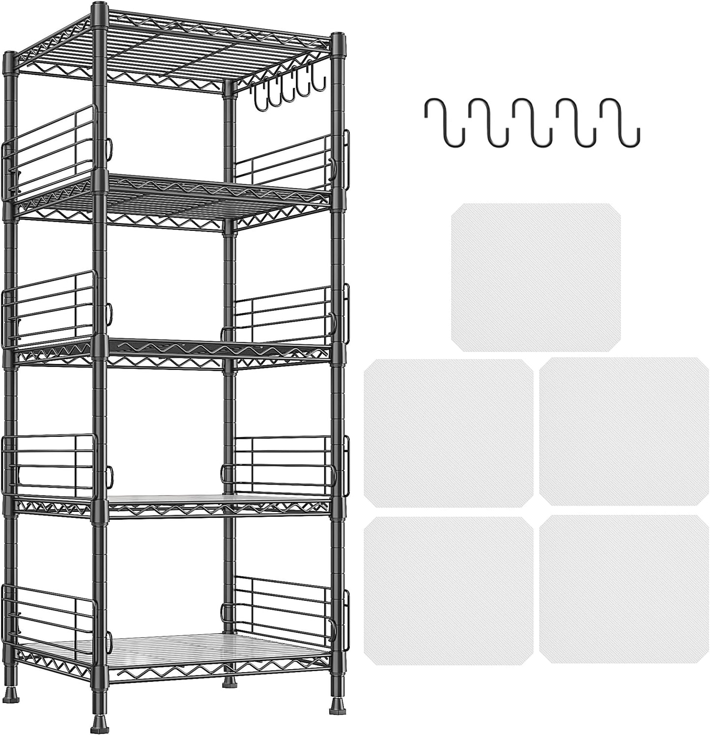 Adrinfly Metal Shelving with 8 Anti-drop Blockers, 5 Tier 330LBS Capacity Wire Shelving Unit, 59" Tall Heavy Duty Storage Rack for Kitchen Pantry Office Garage Small Spaces