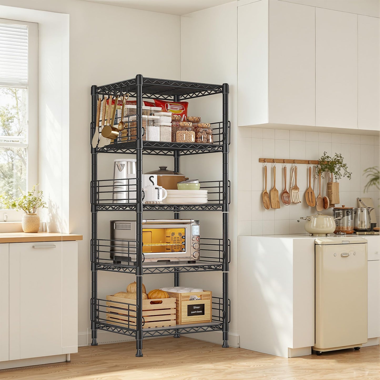 Adrinfly Metal Shelving with 8 Anti-drop Blockers, 5 Tier 330LBS Capacity Wire Shelving Unit, 59" Tall Heavy Duty Storage Rack for Kitchen Pantry Office Garage Small Spaces
