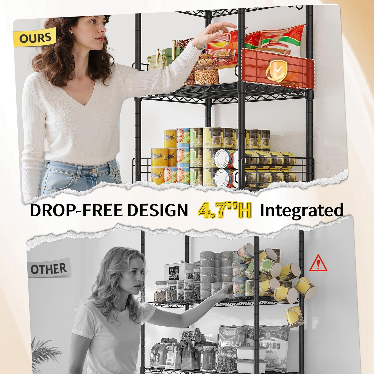 Adrinfly Metal Shelving with 8 Anti-drop Blockers, 5 Tier 330LBS Capacity Wire Shelving Unit, 59" Tall Heavy Duty Storage Rack for Kitchen Pantry Office Garage Small Spaces