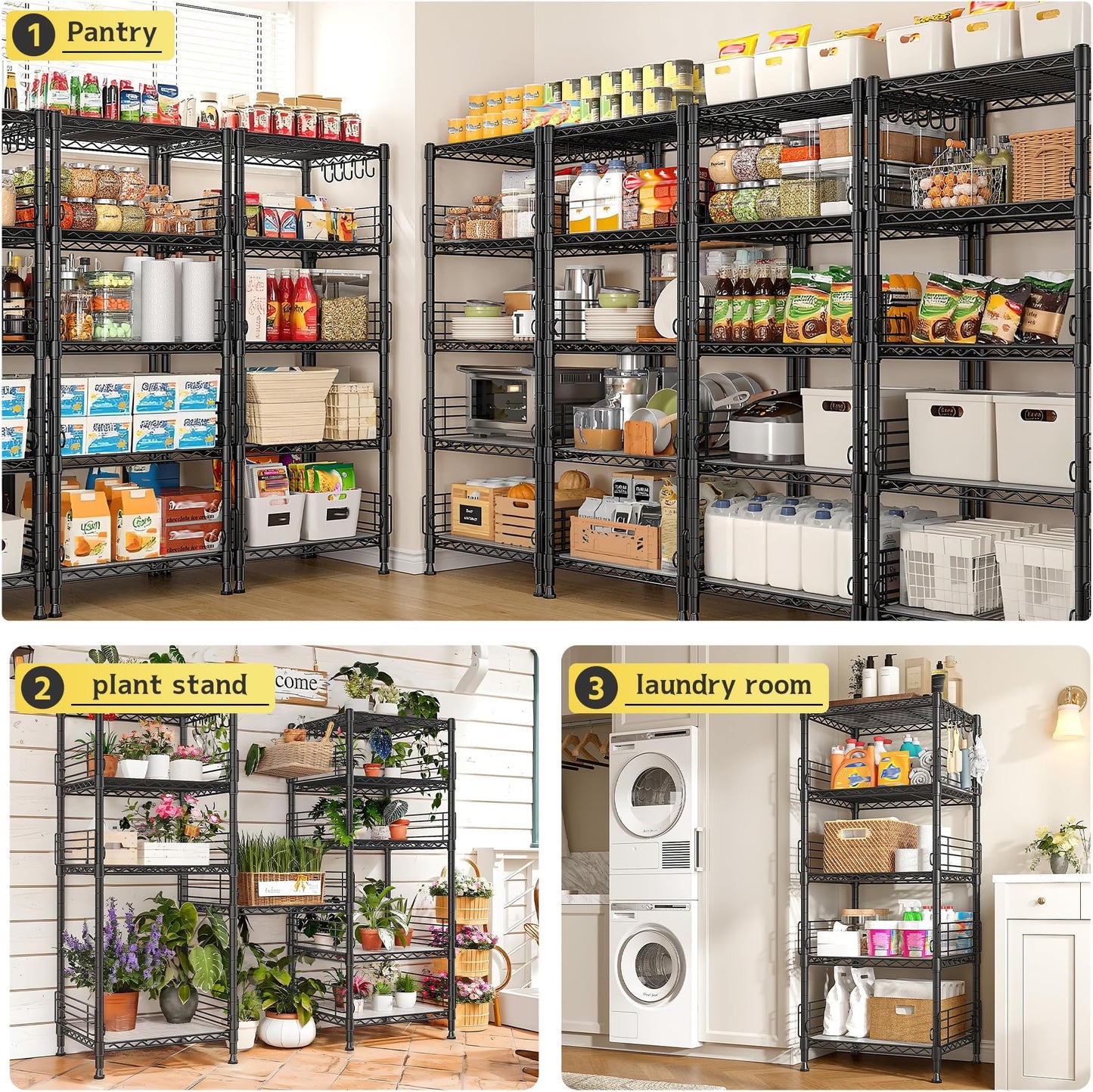Adrinfly Metal Shelving with 8 Anti-drop Blockers, 5 Tier 330LBS Capacity Wire Shelving Unit, 59" Tall Heavy Duty Storage Rack for Kitchen Pantry Office Garage Small Spaces