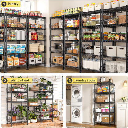 Adrinfly Metal Shelving with 8 Anti-drop Blockers, 5 Tier 330LBS Capacity Wire Shelving Unit, 59" Tall Heavy Duty Storage Rack for Kitchen Pantry Office Garage Small Spaces