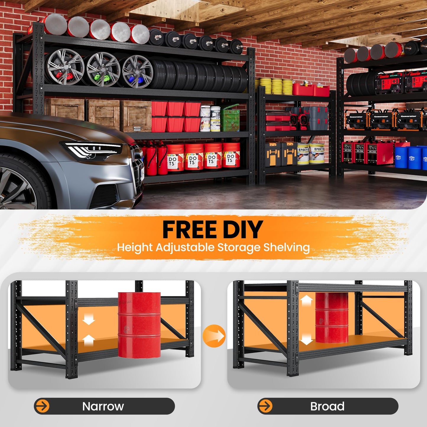Adrinfly Heavy-Duty Garage Storage Shelves with Adjustable Layers, 5000 lbs Capacity, Reinforced Metal Frame, Expandable Design for Garage/Shop/Warehouse/Basement