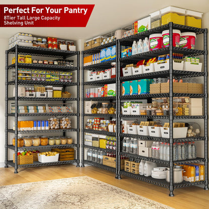 Adrinfly 75"H x 35"W x 14"D Metal Shelving, 8-Tier Storage Shelf with 130LBS/Each & 1040LBS Total Capacity, Heavy-Duty 19.1mm Posts & Anti-Tipping Design for Home Storage