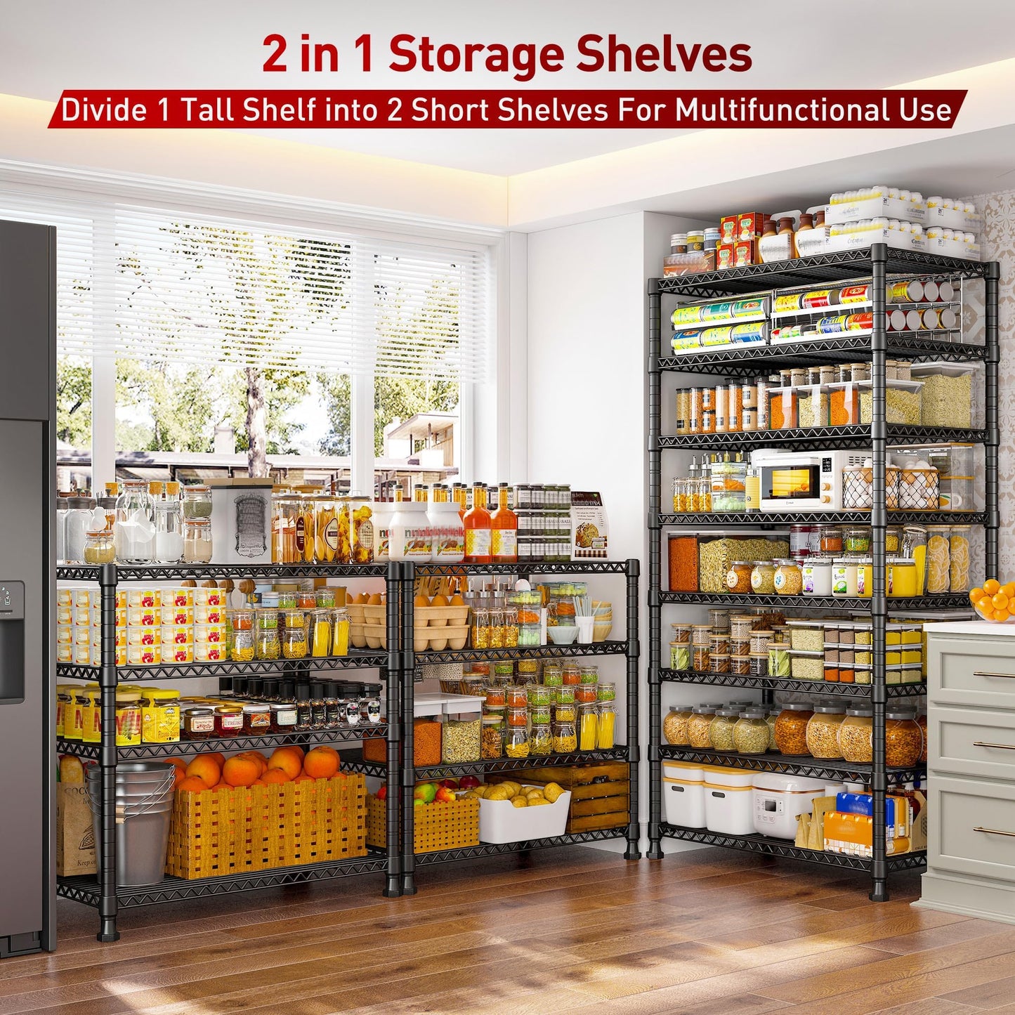 Adrinfly 75"H x 35"W x 14"D Metal Shelving, 8-Tier Storage Shelf with 130LBS/Each & 1040LBS Total Capacity, Heavy-Duty 19.1mm Posts & Anti-Tipping Design for Home Storage