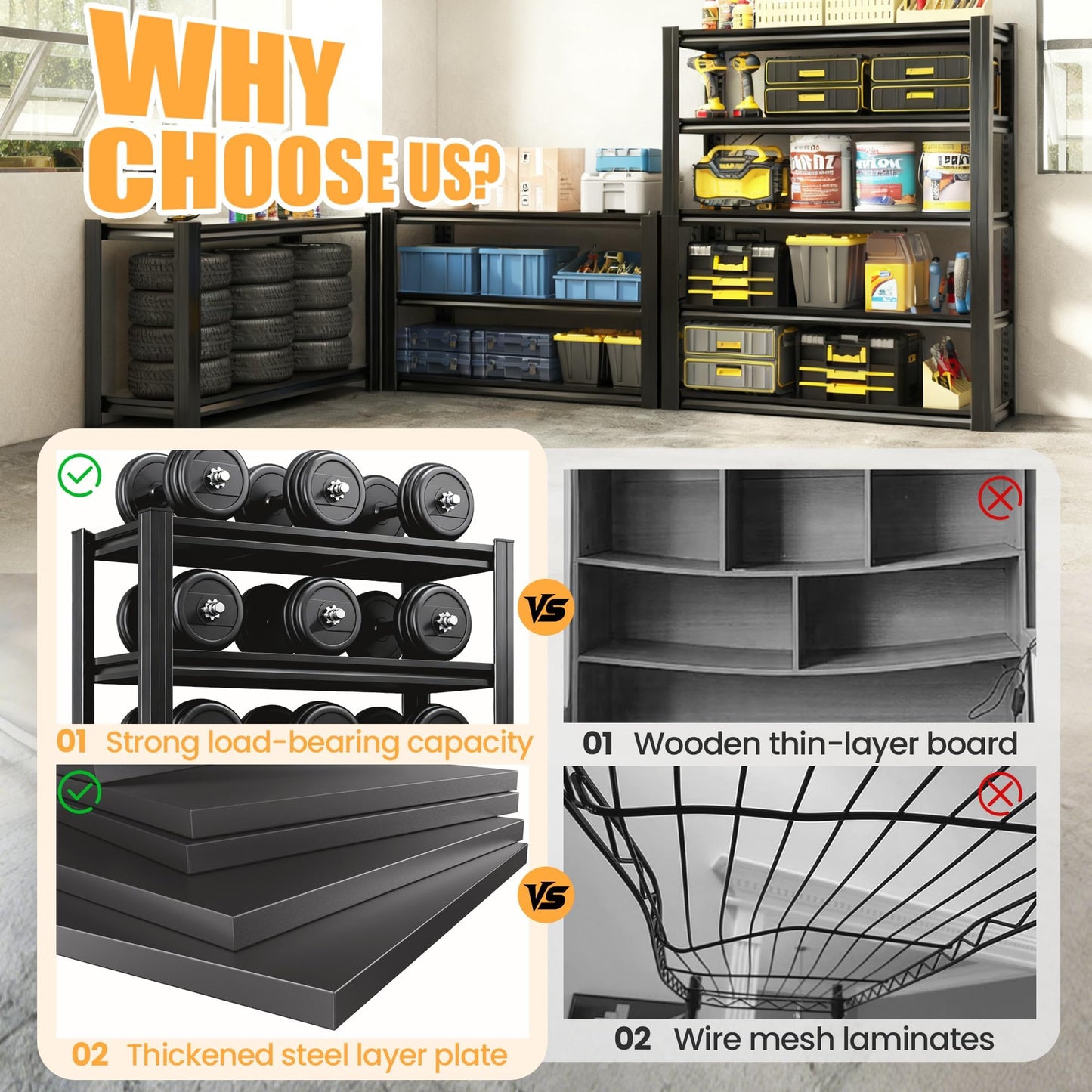 Adrinfly Heavy-Duty Garage Shelving, 3000 lbs Load Capacity, Double-Layer Cold-Rolled Steel, Adjustable Height, Rust-Resistant Powder-Coated, Versatile for Garage/Workshop/Office Storage