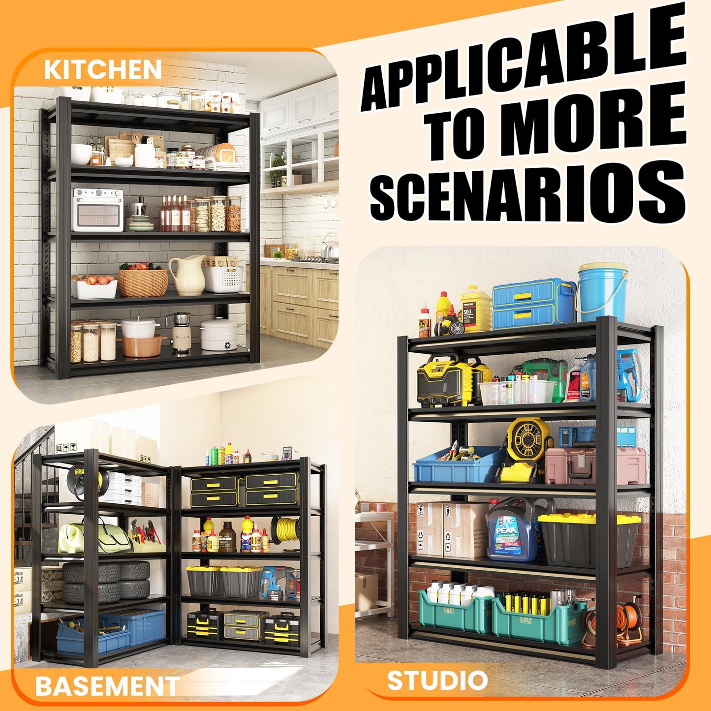 Adrinfly Heavy-Duty Garage Shelving, 3000 lbs Load Capacity, Double-Layer Cold-Rolled Steel, Adjustable Height, Rust-Resistant Powder-Coated, Versatile for Garage/Workshop/Office Storage