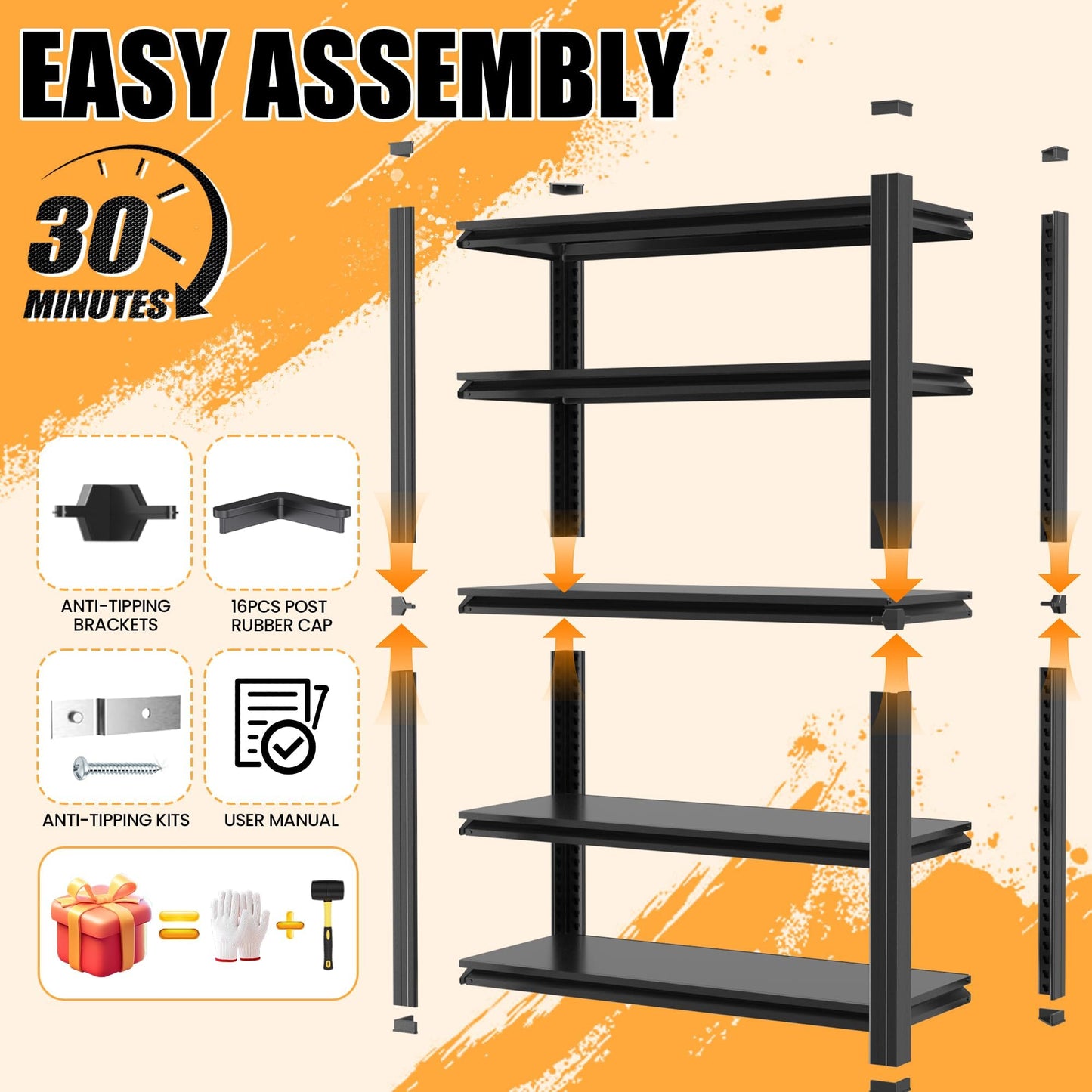 Adrinfly Heavy-Duty Garage Shelving, 3000 lbs Load Capacity, Double-Layer Cold-Rolled Steel, Adjustable Height, Rust-Resistant Powder-Coated, Versatile for Garage/Workshop/Office Storage