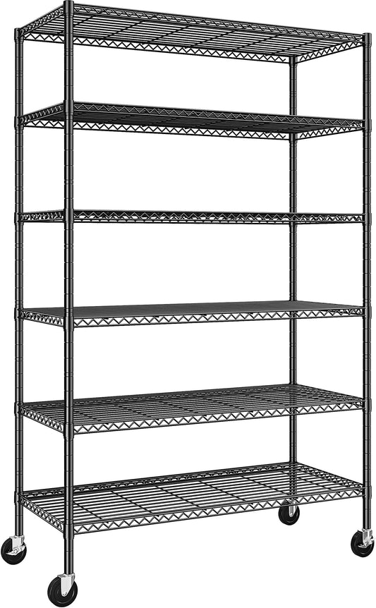 Adrinfly 6-Tier Metal Wire Shelving Unit 82"H x45"W x18"D with 4 Removable Rubber Wheels, 1200LBS Capacity (200LBS per Shelf), Heavy Duty Adjustable Storage for Garage/Pantry
