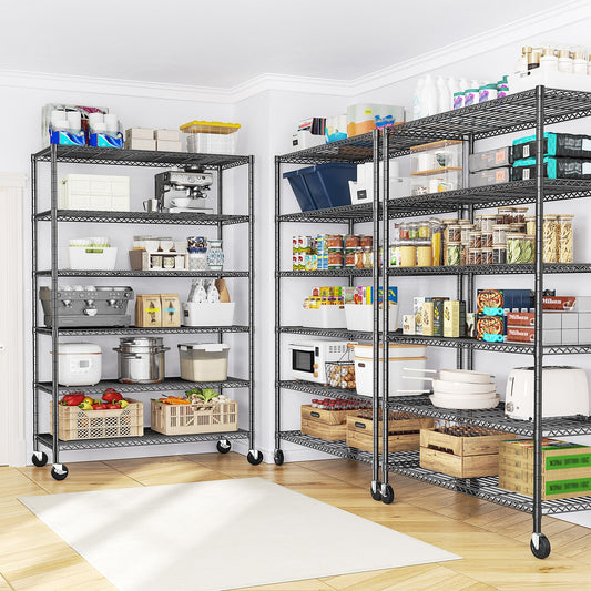 Adrinfly 6-Tier Metal Wire Shelving Unit 82"H x45"W x18"D with 4 Removable Rubber Wheels, 1200LBS Capacity (200LBS per Shelf), Heavy Duty Adjustable Storage for Garage/Pantry