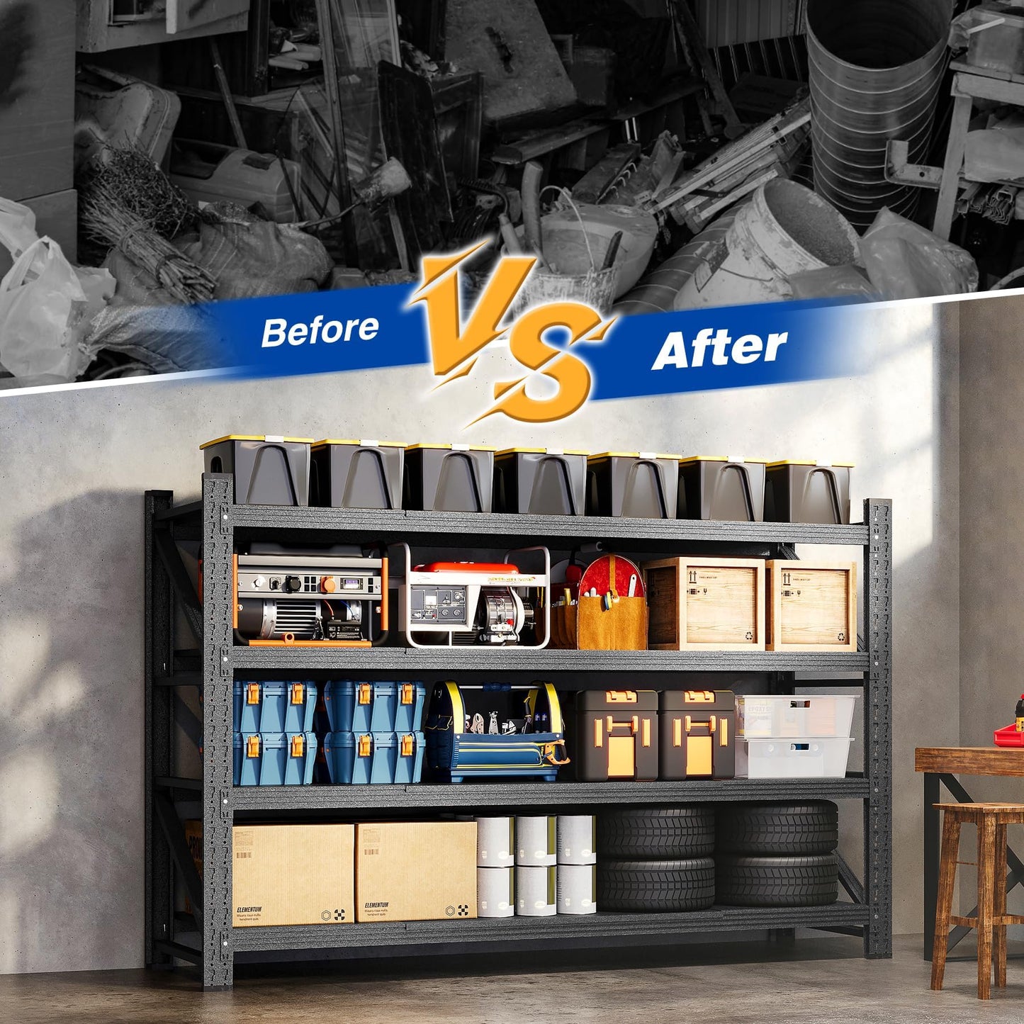 Adrinfly Extra Large Heavy-Duty Steel Shelving 71"W x 24"D x 69"H, 4 Adjustable Shelves, 5000LBS Load Capacity for Garage, Factory, Warehouse Storage