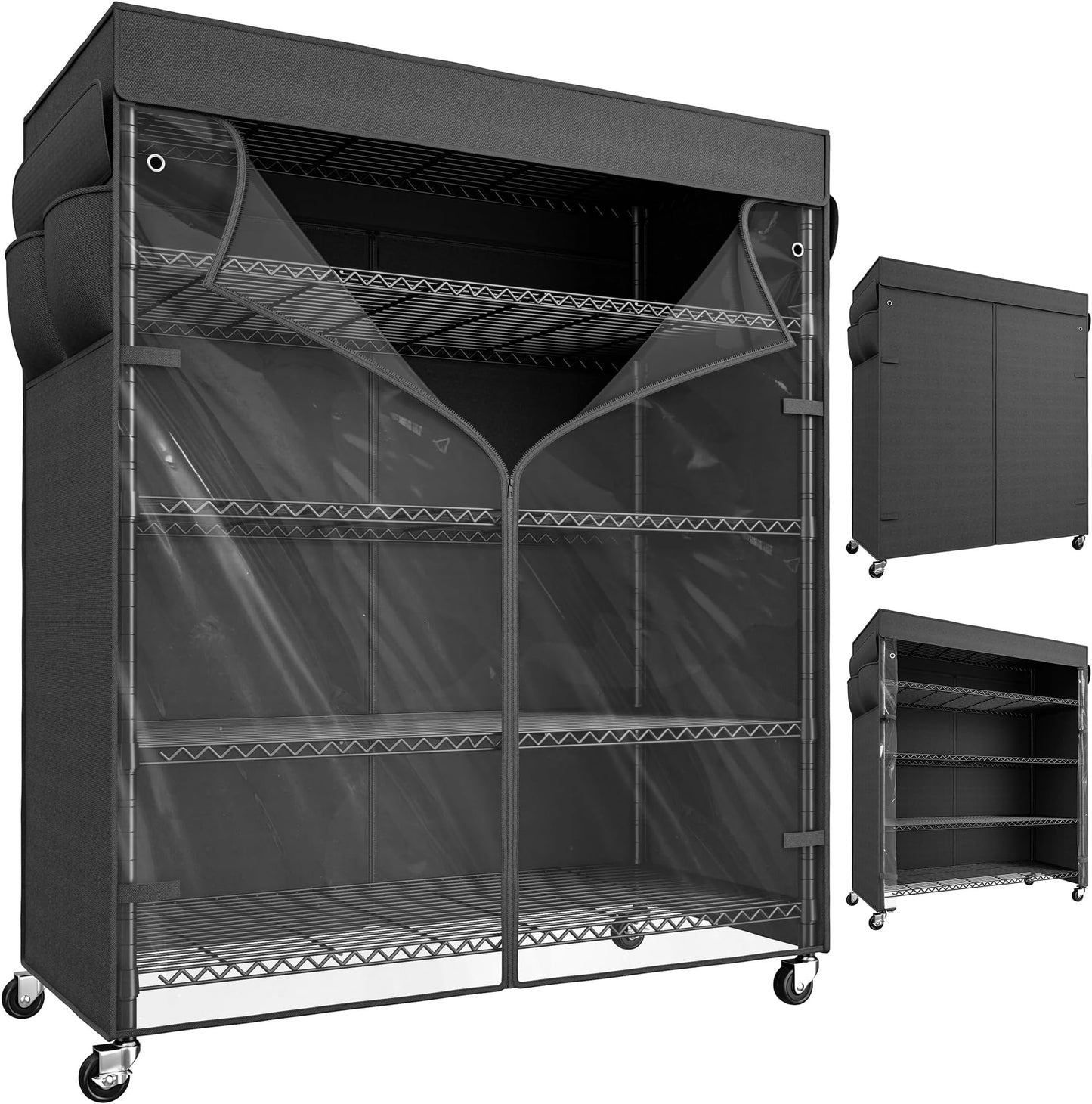 Adrinfly Upgraded 5-Tier Heavy-Duty Steel Wire Shelving Unit 45Wx17.72Dx72.83H with Wheels, 1100LBS Capacity, Detachable Waterproof Cover & Side Pockets for Flexible Storage