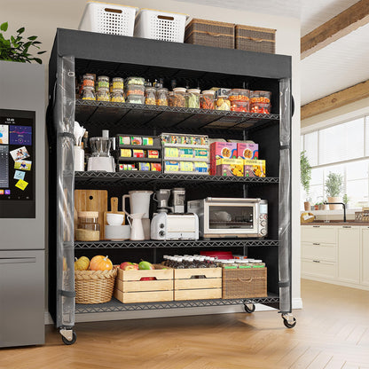 Adrinfly Upgraded 5-Tier Heavy-Duty Steel Wire Shelving Unit 45Wx17.72Dx72.83H with Wheels, 1100LBS Capacity, Detachable Waterproof Cover & Side Pockets for Flexible Storage