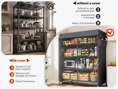 Adrinfly Upgraded 5-Tier Heavy-Duty Steel Wire Shelving Unit 45Wx17.72Dx72.83H with Wheels, 1100LBS Capacity, Detachable Waterproof Cover & Side Pockets for Flexible Storage