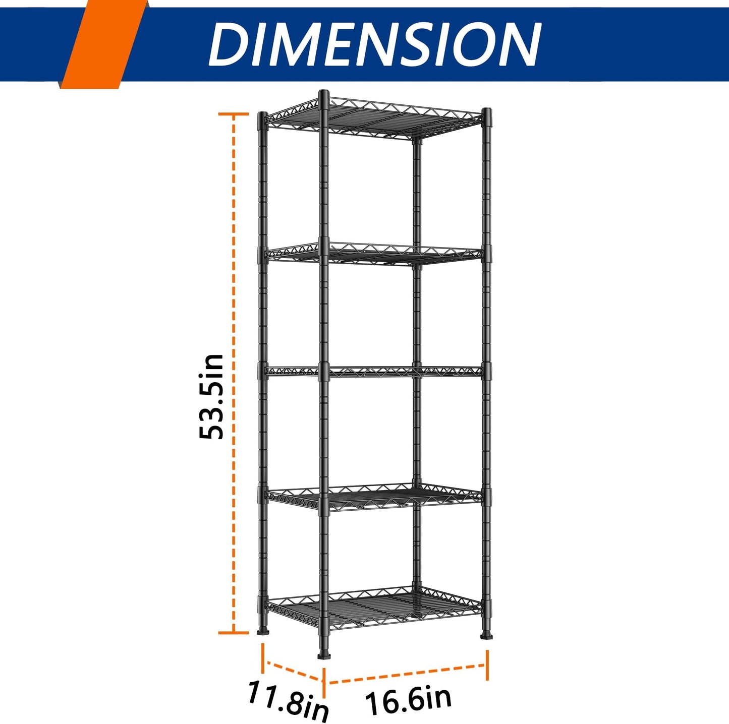 Adrinfly Premium Spider Web Steel Shelving Unit, 11.8"D x16.6"W x53.5"H, 500lbs Capacity, No Tools Assembly, Adjustable Shelves for Kitchen/Bathroom/Garage/Office, Sturdy & Space-Saving