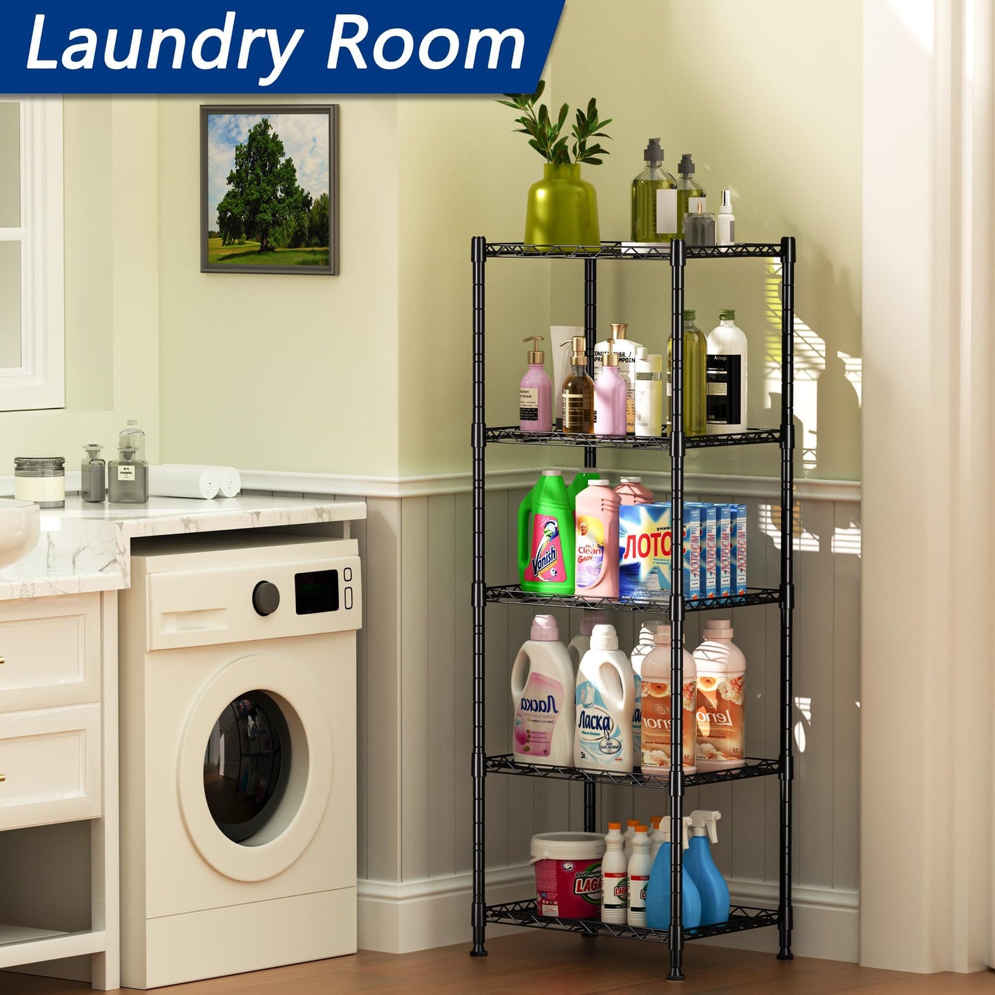 Adrinfly Premium Spider Web Steel Shelving Unit, 11.8"D x16.6"W x53.5"H, 500lbs Capacity, No Tools Assembly, Adjustable Shelves for Kitchen/Bathroom/Garage/Office, Sturdy & Space-Saving