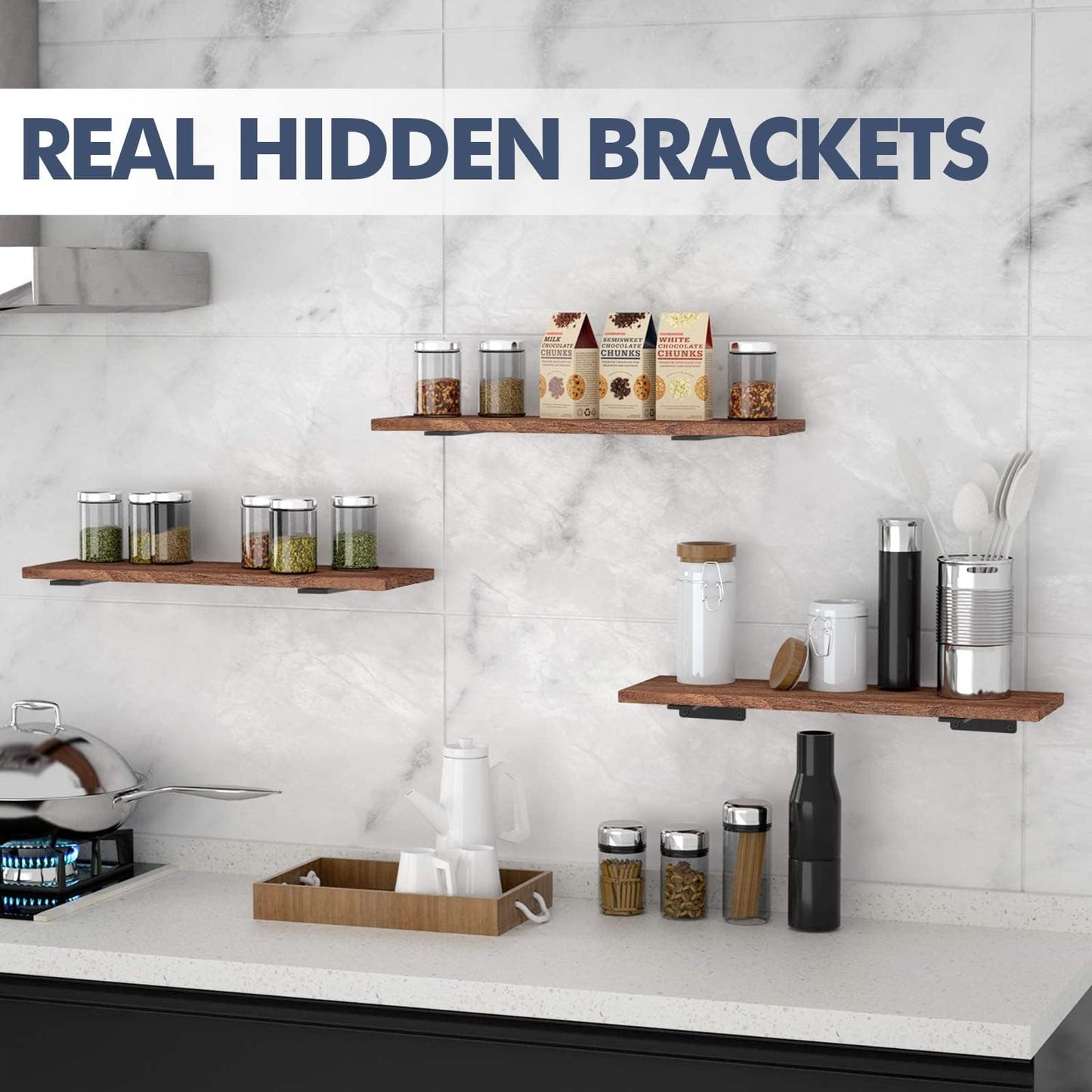 Adrinfly Real Hidden Floating Shelf Brackets, Heavy Duty 150Lbs Capacity, No Lips, Easy Install, Anti-Scratch Anti-Rust, Frosted Texture, Pair