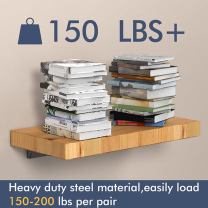 Adrinfly Real Hidden Floating Shelf Brackets, Heavy Duty 150Lbs Capacity, No Lips, Easy Install, Anti-Scratch Anti-Rust, Frosted Texture, Pair