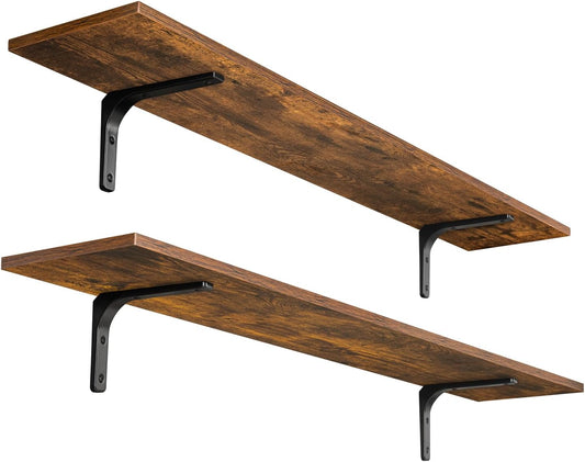 Adrinfly 2-Pack 47.3" L Wall Shelves, Sturdy Particleboard & Metal Brackets, 33lbs Load, Anti-Toppling, Vintage Rustic Wood Grain, Mid-Century Decor for Storage & Display
