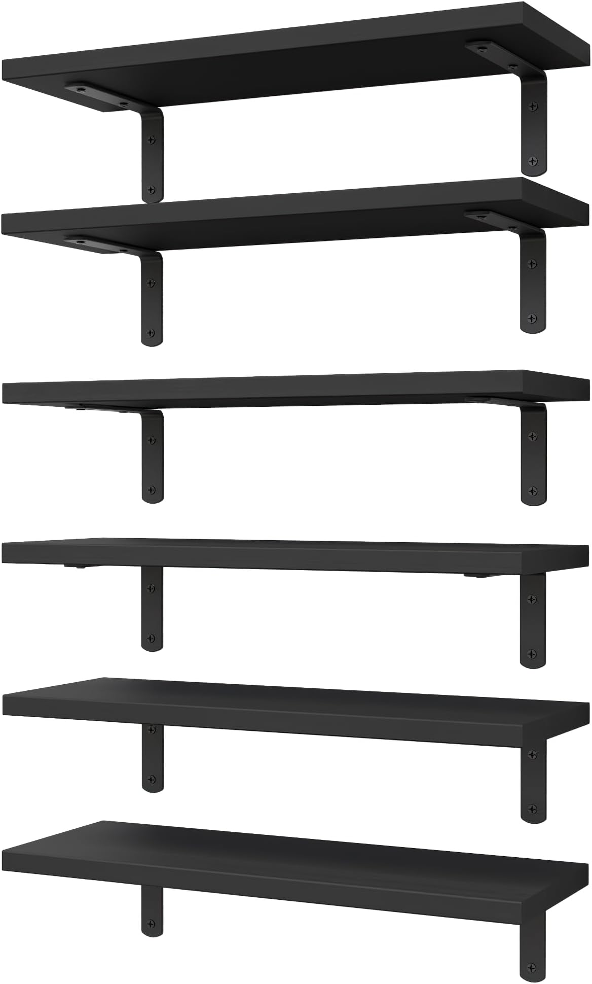 Adrinfly Floating Wall Shelves Set of 6, 16.5" Black Solid Paulownia Wood, Sturdy 40Lb Capacity, Easy Install, for Bathroom Bedroom Kitchen Living Room Storage Decor