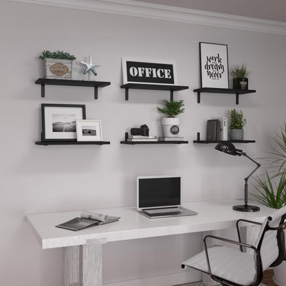 Adrinfly Floating Wall Shelves Set of 6, 16.5" Black Solid Paulownia Wood, Sturdy 40Lb Capacity, Easy Install, for Bathroom Bedroom Kitchen Living Room Storage Decor