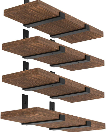 Adrinfly 90° Industrial J Wall Shelf Brackets, 1/5" Solid Cast Iron, 160-200lbs/2 Brackets, Rustproof Matte Black, with Screws, Anchors, Spirit Level & Instructions (Board Not Included)