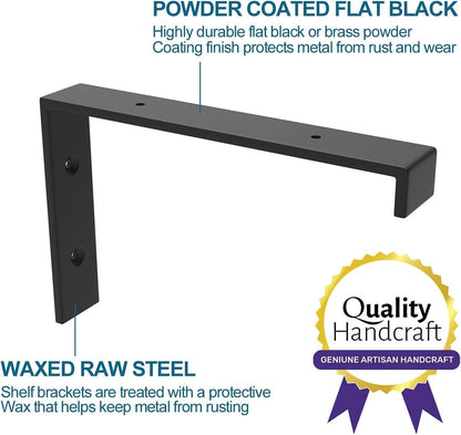 Adrinfly 90° Industrial J Wall Shelf Brackets, 1/5" Solid Cast Iron, 160-200lbs/2 Brackets, Rustproof Matte Black, with Screws, Anchors, Spirit Level & Instructions (Board Not Included)