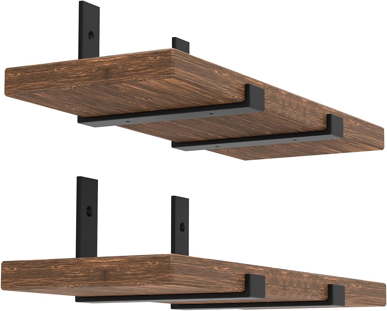 Adrinfly 90° Industrial J Wall Shelf Brackets, 1/5" Solid Cast Iron, 160-200lbs/2 Brackets, Rustproof Matte Black, with Screws, Anchors, Spirit Level & Instructions (Board Not Included)