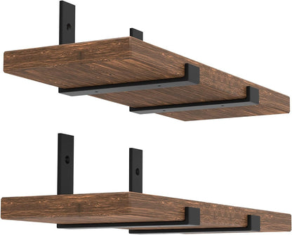 Adrinfly 90° Industrial J Wall Shelf Brackets, 1/5" Solid Cast Iron, 160-200lbs/2 Brackets, Rustproof Matte Black, with Screws, Anchors, Spirit Level & Instructions (Board Not Included)