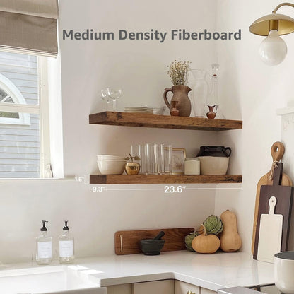 Adrinfly MDF Floating Shelf with Invisible Brackets, 23.6"W x 9.3"D x 1.5"H, 2 Shelves, 25 lbs Capacity, Farmhouse Wall Mount for Bathroom, Living Room, Easy Assembly