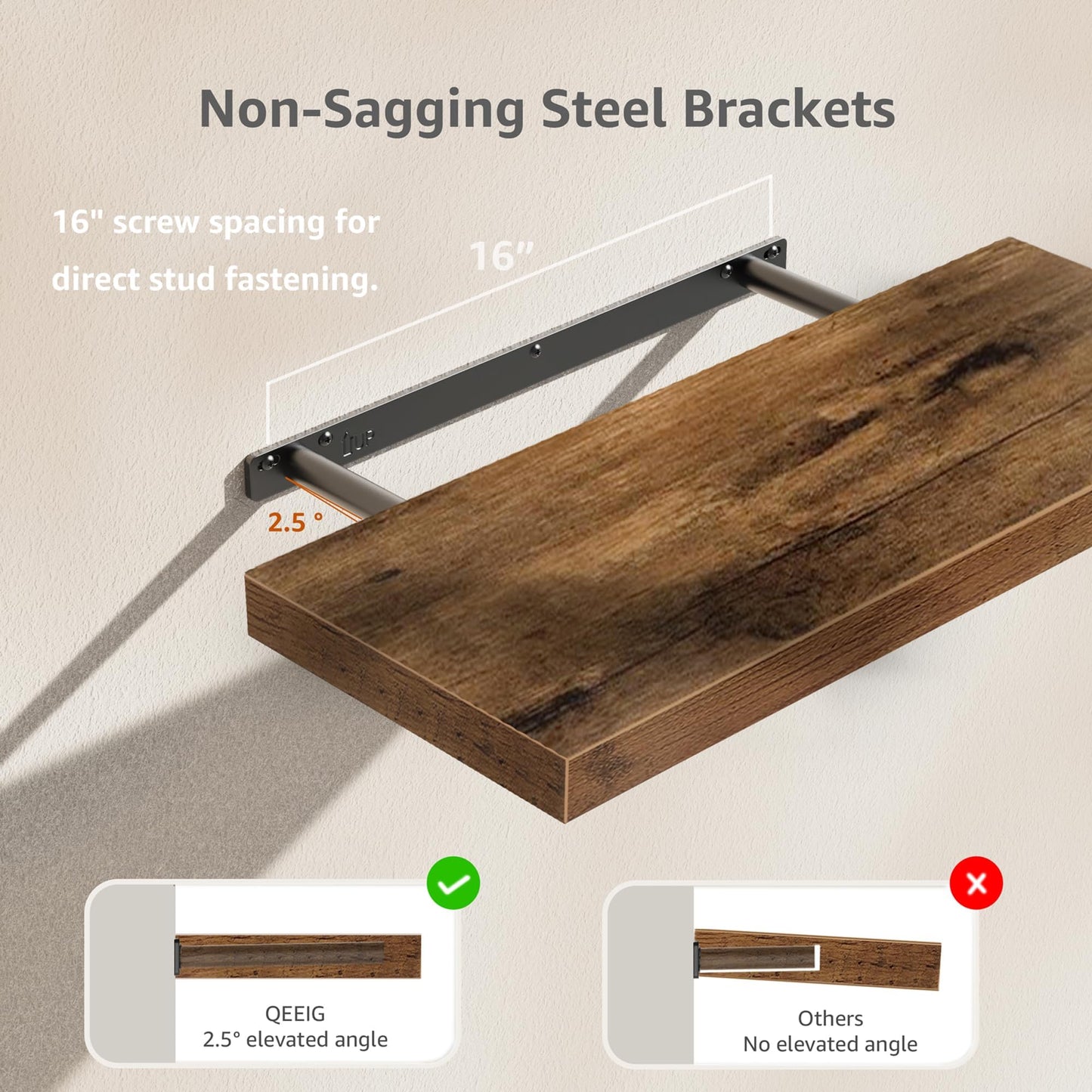 Adrinfly MDF Floating Shelf with Invisible Brackets, 23.6"W x 9.3"D x 1.5"H, 2 Shelves, 25 lbs Capacity, Farmhouse Wall Mount for Bathroom, Living Room, Easy Assembly