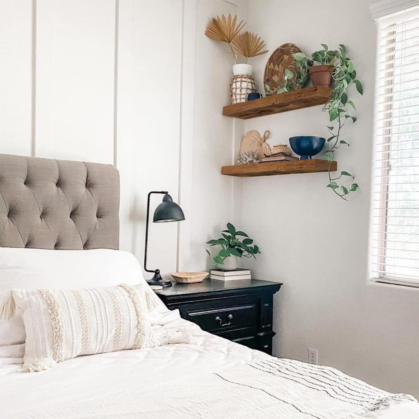 Adrinfly MDF Floating Shelf with Invisible Brackets, 23.6"W x 9.3"D x 1.5"H, 2 Shelves, 25 lbs Capacity, Farmhouse Wall Mount for Bathroom, Living Room, Easy Assembly